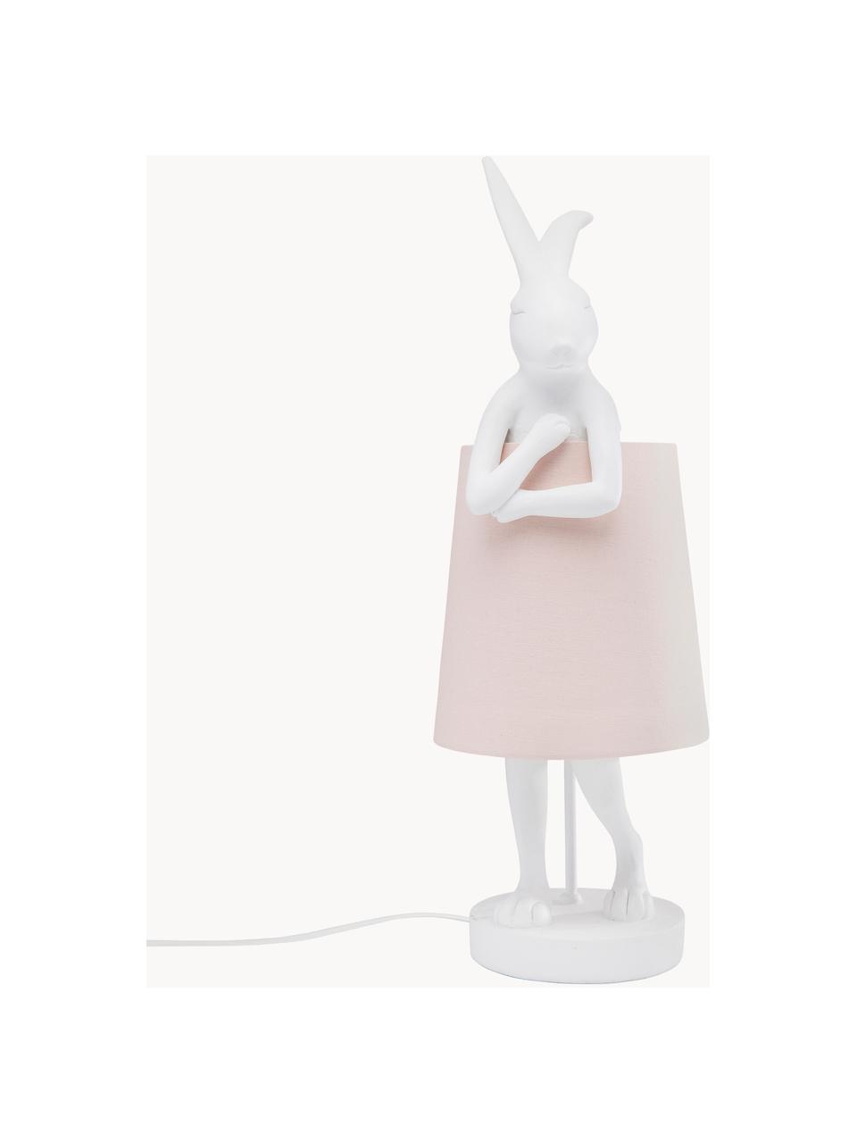 Große Design Tischlampe Rabbit, Lampenschirm: Leinen, Lampenfuß: Polyresin, Stange: Stahl, pulverbeschichtet, Weiß, Hellrosa, Ø 23 x H 68 cm