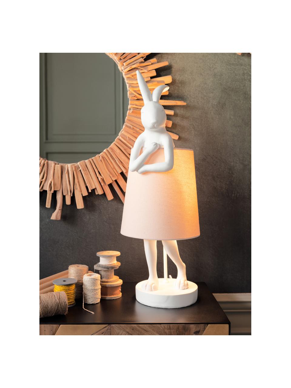 Grote design tafellamp Rabbit, Lampenkap: linnen, Lampvoet: polyresin, Stang: gepoedercoat staal, Wit, lichtroze, Ø 23 x H 68 cm