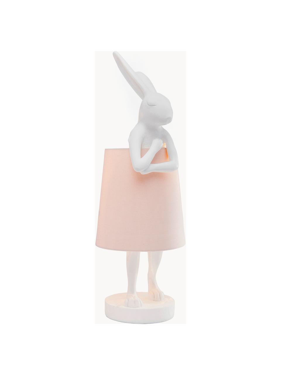 Grote design tafellamp Rabbit, Lampenkap: linnen, Lampvoet: polyresin, Stang: gepoedercoat staal, Wit, lichtroze, Ø 23 x H 68 cm