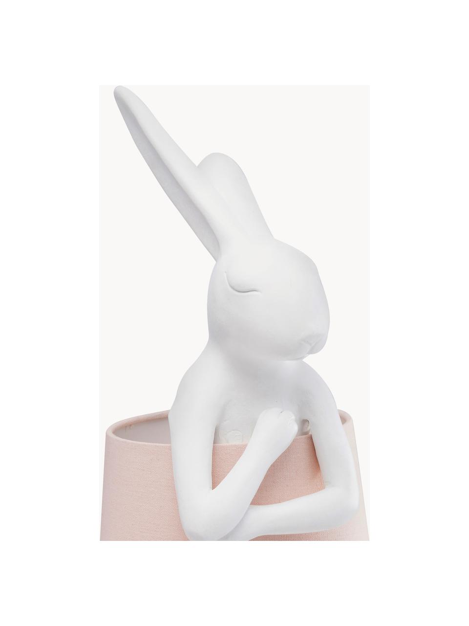 Große Design Tischlampe Rabbit, Lampenschirm: Leinen, Lampenfuß: Polyresin, Stange: Stahl, pulverbeschichtet, Weiß, Hellrosa, Ø 23 x H 68 cm