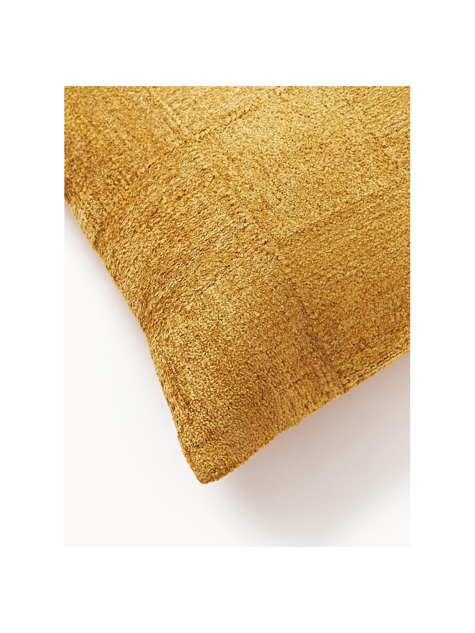 Housse de coussin 50x50 en chenille Keeley, 100 % coton, Jaune moutarde, larg. 50 x long. 50 cm