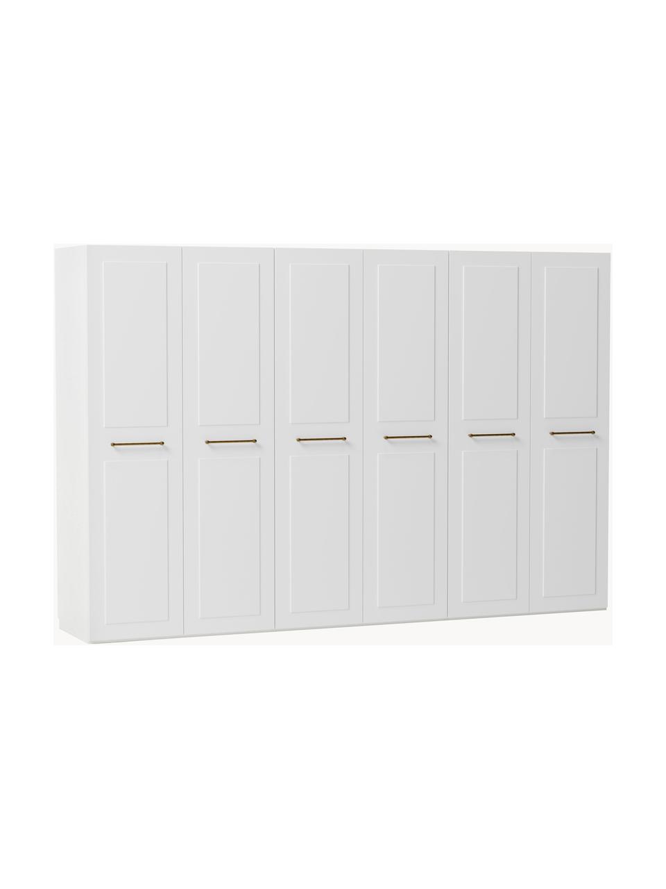 Modularer Drehtürenschrank Charlotte, 300 cm Breite, mehrere Varianten, Korpus: Spanplatte, melaminbeschi, Griffe: Messing Dieses Produkt wi, Weiss, Basic Interior, B 300 x H 200 cm