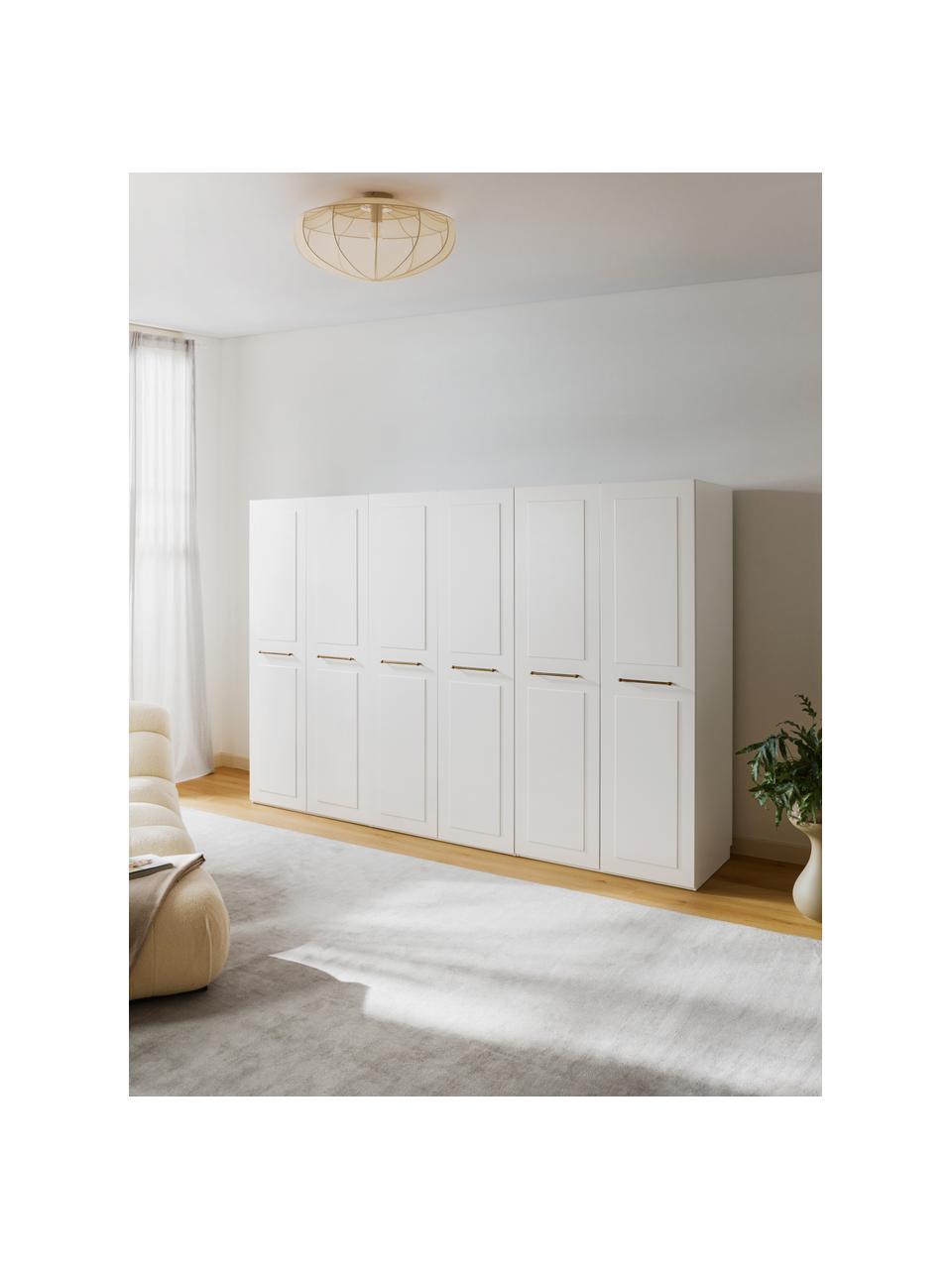 Modularer Drehtürenschrank Charlotte, 300 cm Breite, mehrere Varianten, Korpus: Spanplatte, melaminbeschi, Griffe: Messing Dieses Produkt wi, Weiss, Basic Interior, B 300 x H 200 cm