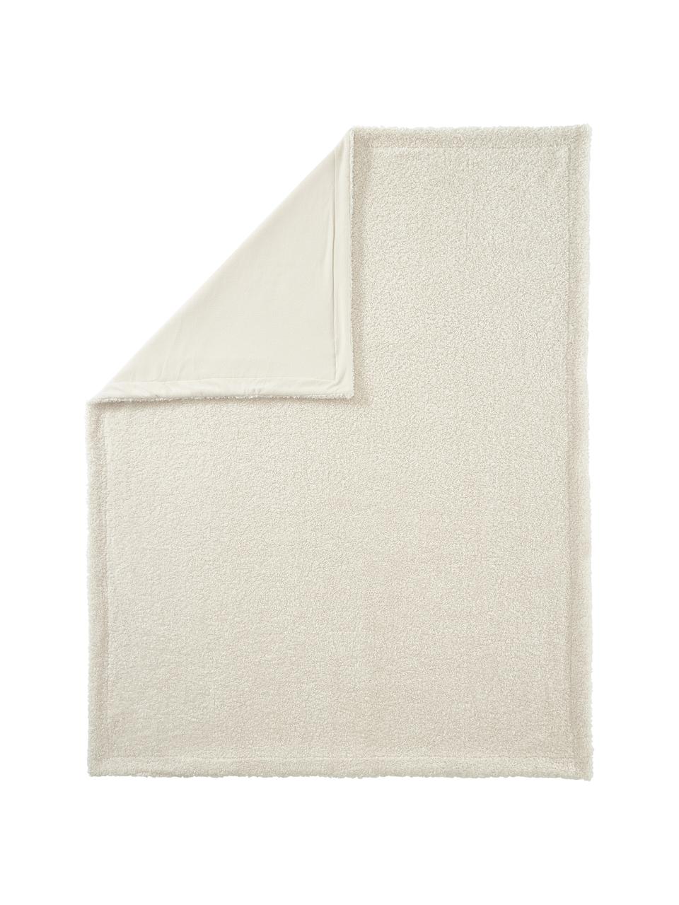 Coperta in tessuto teddy Dotty, Retro: 95% poliestere, 5% elasta, Bianco crema, Larg. 130 x Lung. 170 cm