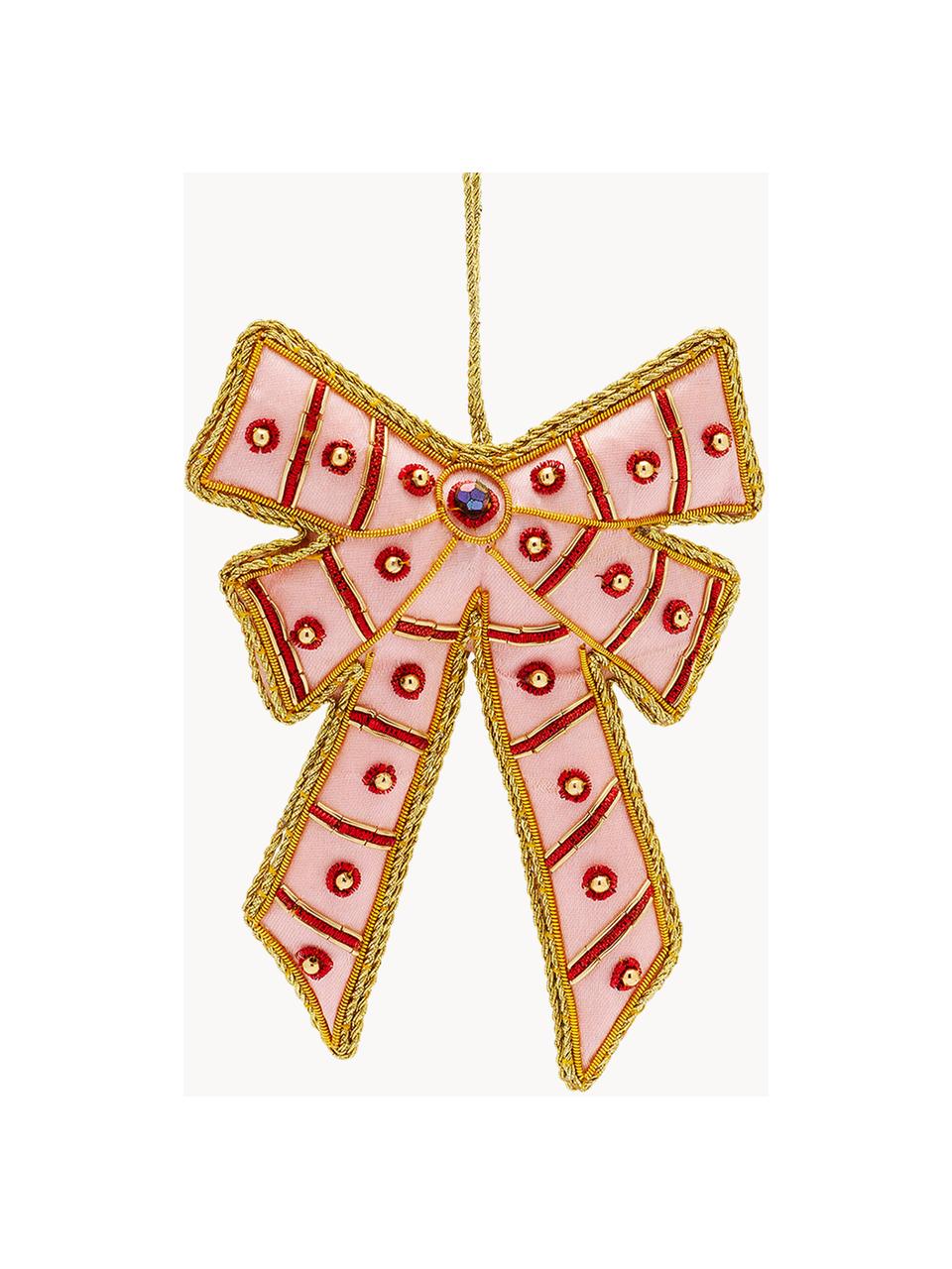 Kerstboomhangers Extravagant Strik, 2 stuks, Kunstvezels, Lichtroze, goudkleurig, rood, B 8 x D 13 cm
