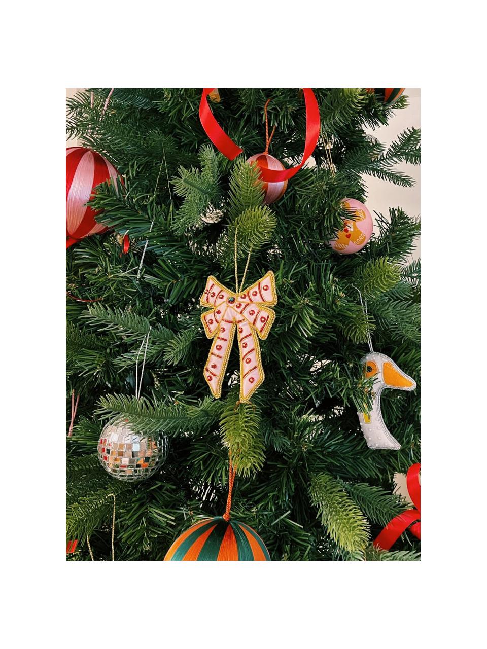 Décorations de sapin de Noël Extravagant Bow, 2 pièces, Fibre synthétique, Rose pâle, doré, rouge, larg. 8 x haut. 13 cm