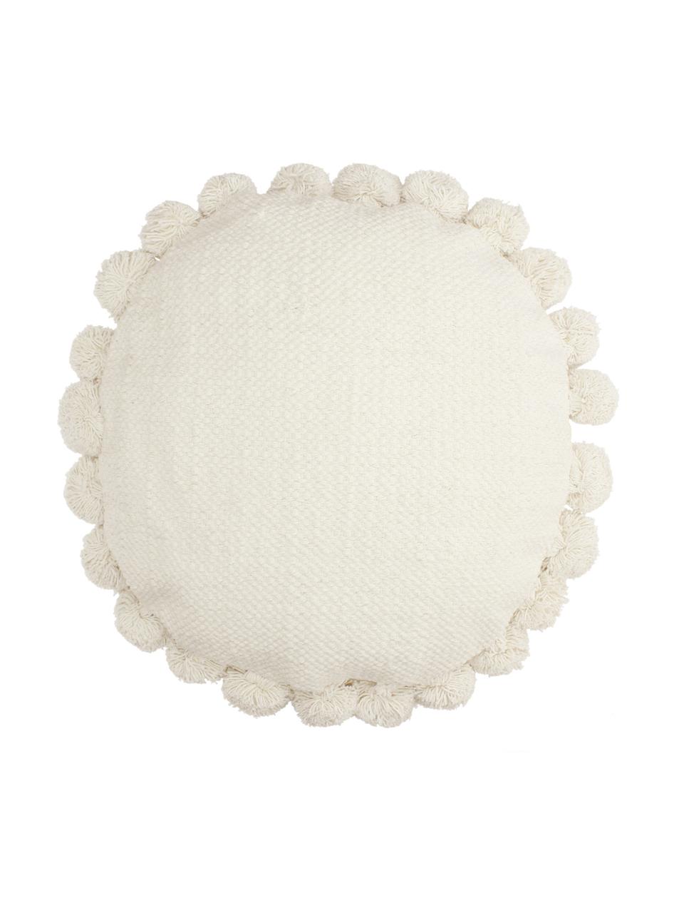 Cojín redondo con pompones Betta, con relleno, Funda: 100% algodón, Marfil, Ø 45 cm