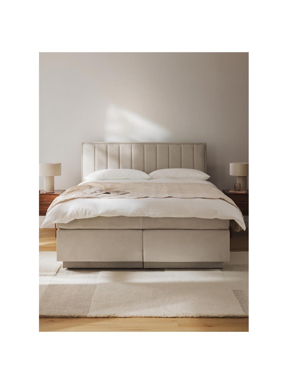 Boxspringbed Livia met opbergruimte, Matras: 5-zones pocketvering, Geweven stof lichtbeige, B 140 x L 200 cm, hardheidsgraad H2