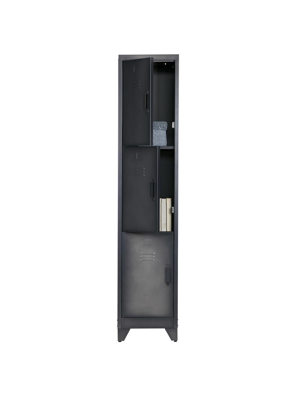 Metall-Spind Cas mit 3 Türen, Metall, beschichtet, Dunkelgrau, 38 x 180 cm