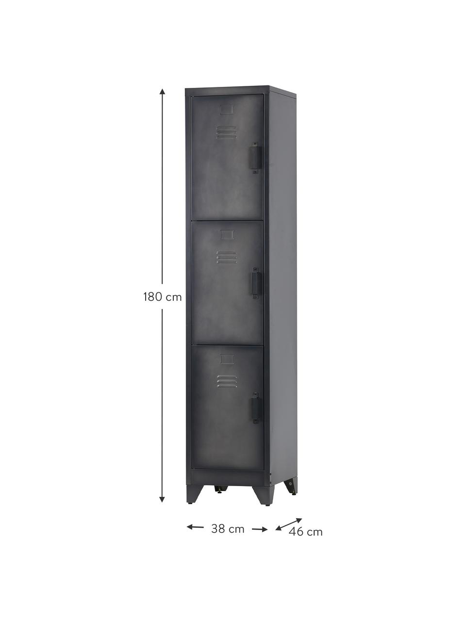 Metalen locker Cas met 3 deuren, Gecoat metaal, Donkergrijs, B 38 x H 180 cm
