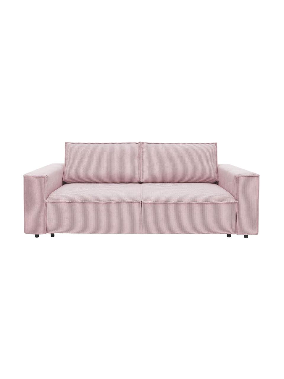 Divano 3 posti in velluto a coste rosa con contenitore Nihad, Rivestimento: velluto a coste, Sottostruttura: legno, compensato, Piedini: legno, Rosa, nero, Larg. 245 x Prof. 102 cm