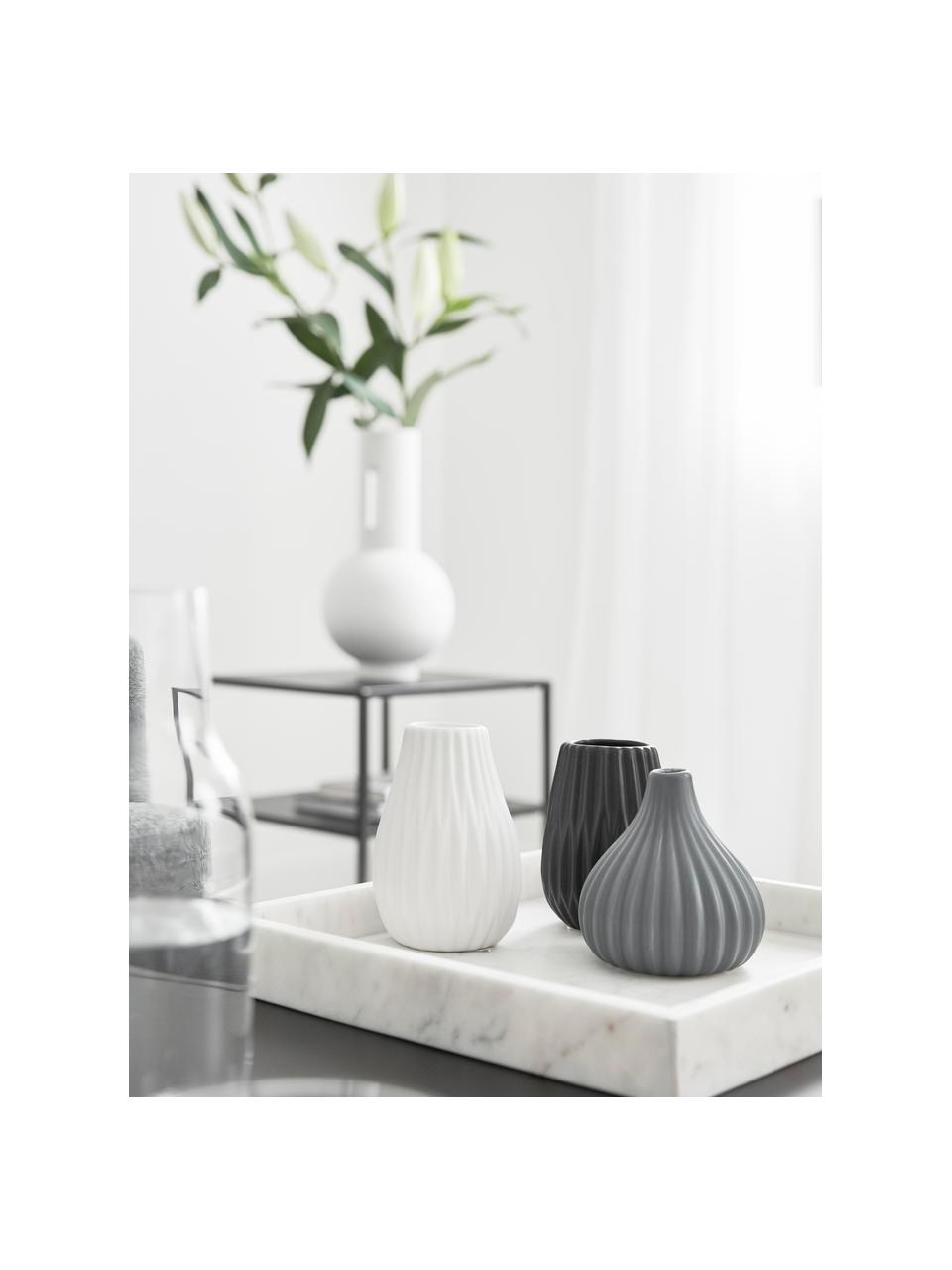 Set 3 vasi decorativi in gres Wilma, Gres, Grigio, nero, bianco, Set in varie misure