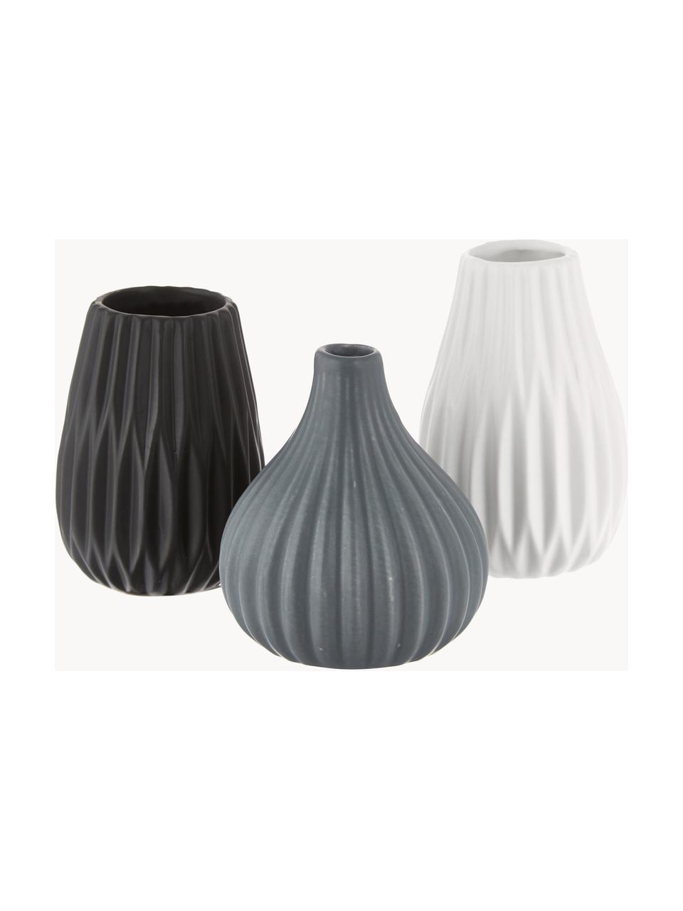 Petits vases en grès cérame Wilma, 3 élém., Grès cérame, Gris, noir, blanc, Lot de différentes tailles