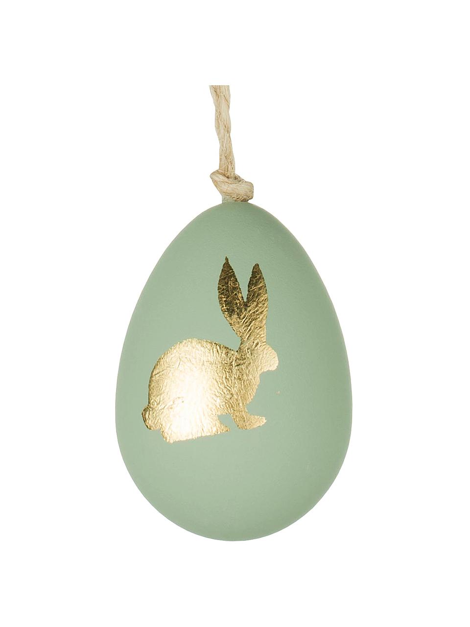 Dekoracja wisząca Bunny, 3 szt., Tworzywo sztuczne, Zielony, odcienie złotego, Ø 4 x W 6 cm