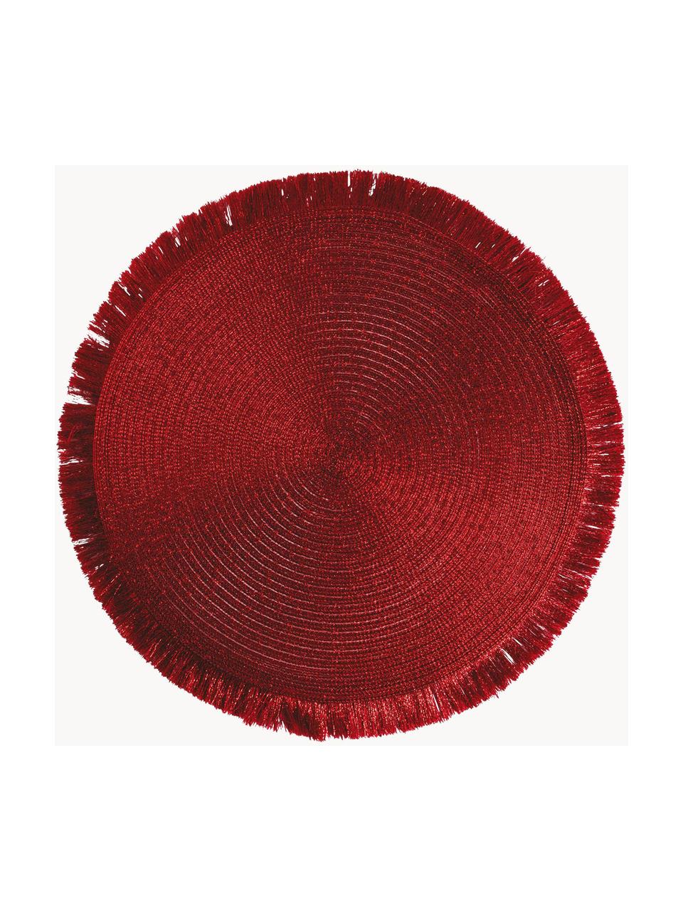 Ronde placemats Linda met franjes, 6 stuks, Kunststof, Rood, Ø 38 cm