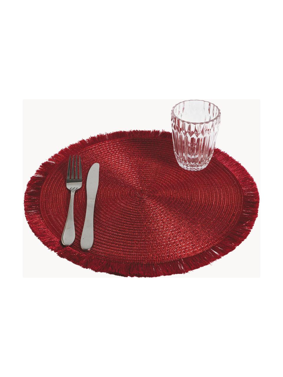 Runde Tischsets Linda mit Fransen, 6 Stück, Kunststoff, Rot, Ø 38 cm