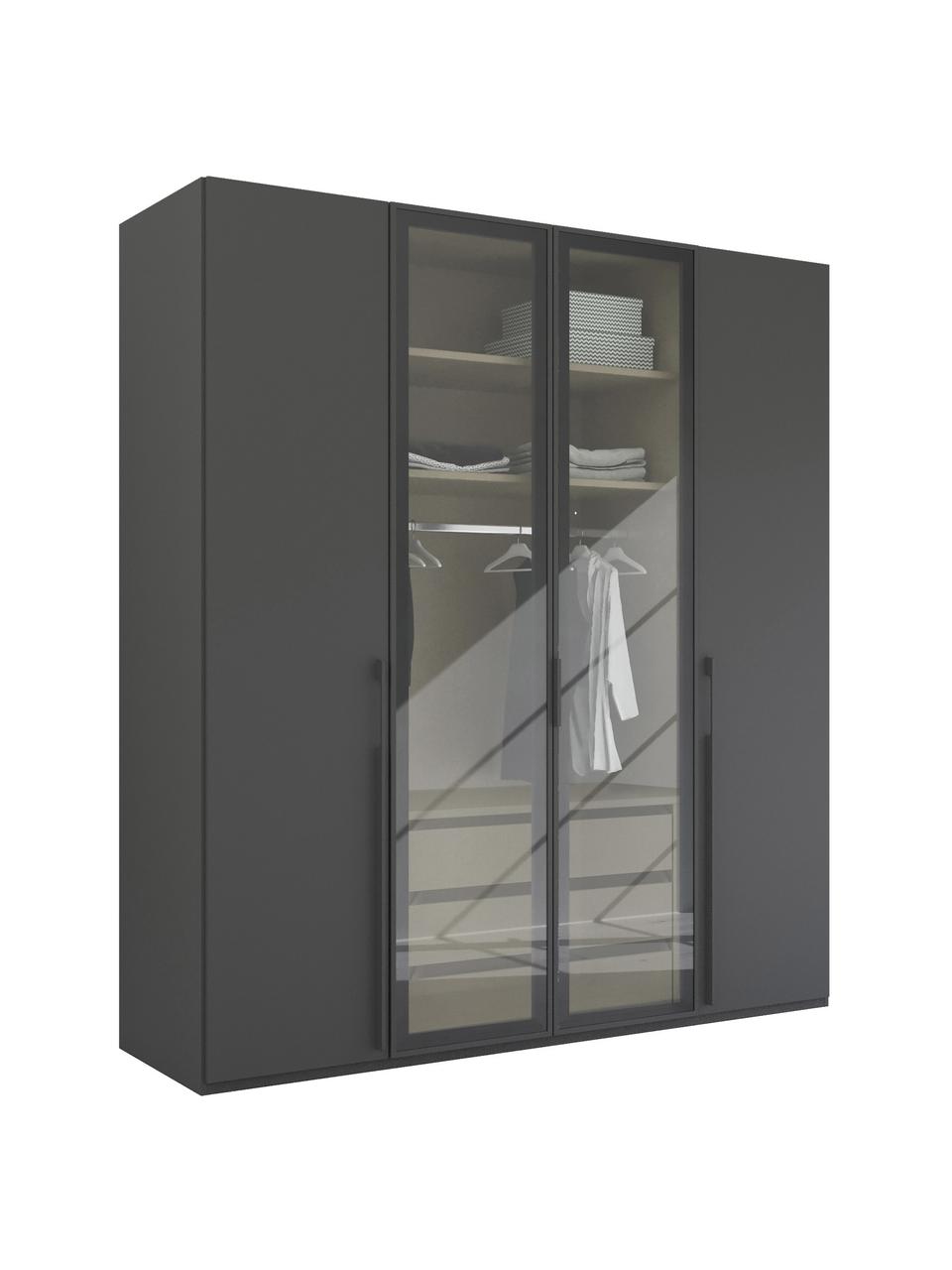 Drehtürenschrank Skat Shine mit beleuchteten Glastüren, Griffe: Metall, beschichtet, Anthrazit, B 201 x H 223 cm