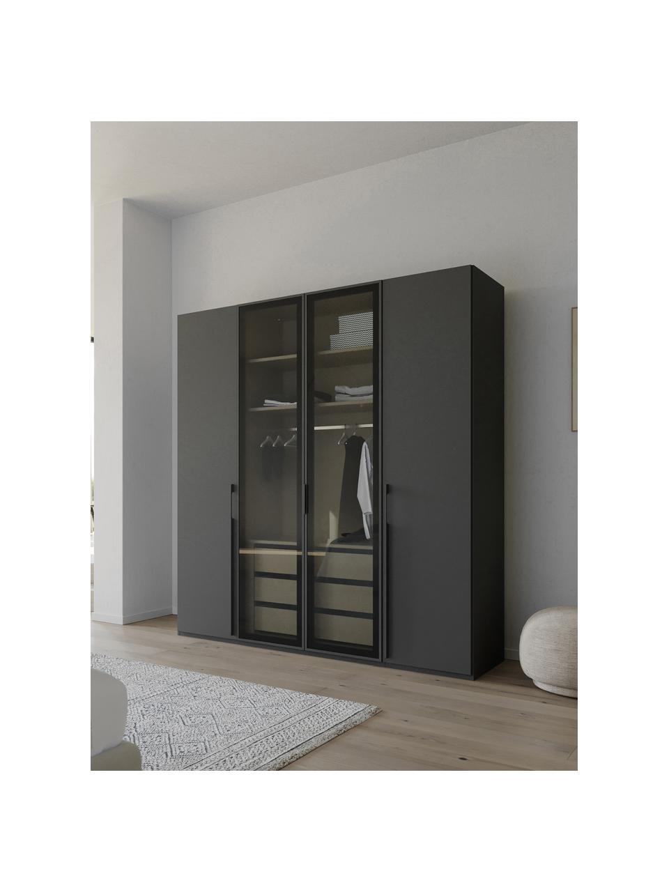 Drehtürenschrank Skat Shine mit beleuchteten Glastüren, Griffe: Metall, beschichtet, Anthrazit, B 201 x H 223 cm