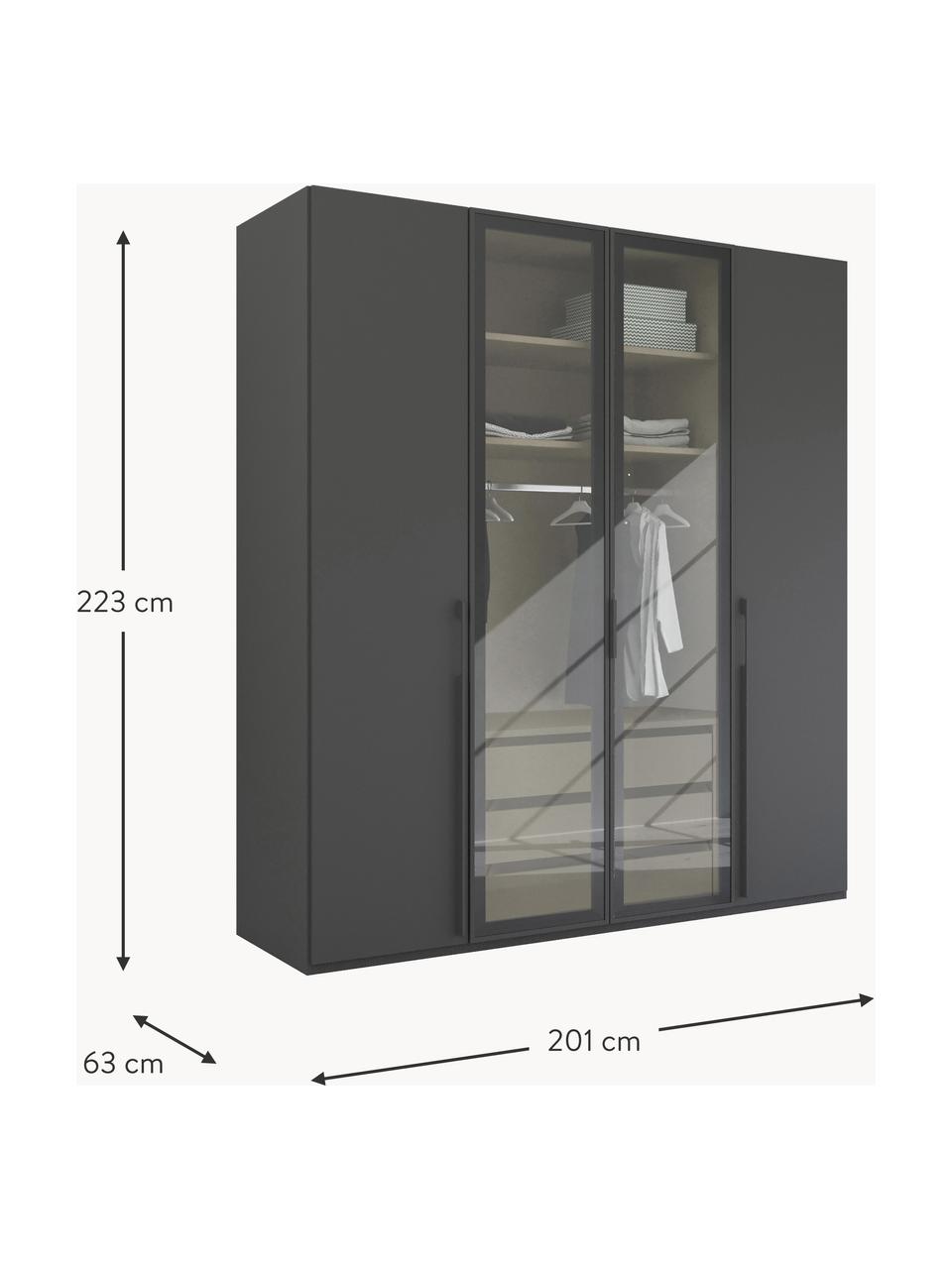 Drehtürenschrank Skat Shine mit beleuchteten Glastüren, Griffe: Metall, beschichtet, Anthrazit, B 201 x H 223 cm