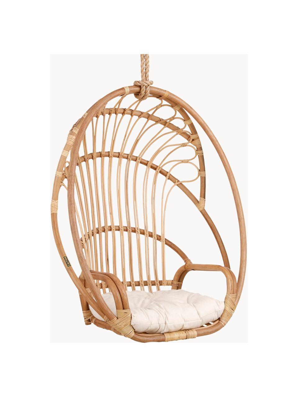 Rattan-Hängesessel Blanca mit Sitzkissen, Hellbraun, Weiß, B 91 x H 114 cm