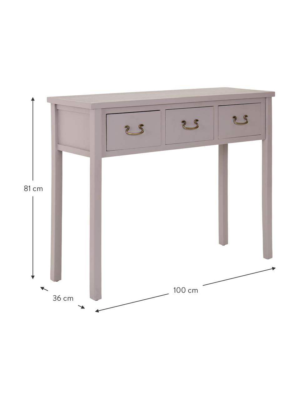 Consolle con 3 cassetti Leonie, Gambe: legno di pino verniciato, Maniglie: lega di zinco, Grigio quarzo, Larg. 100 x Prof. 36 cm