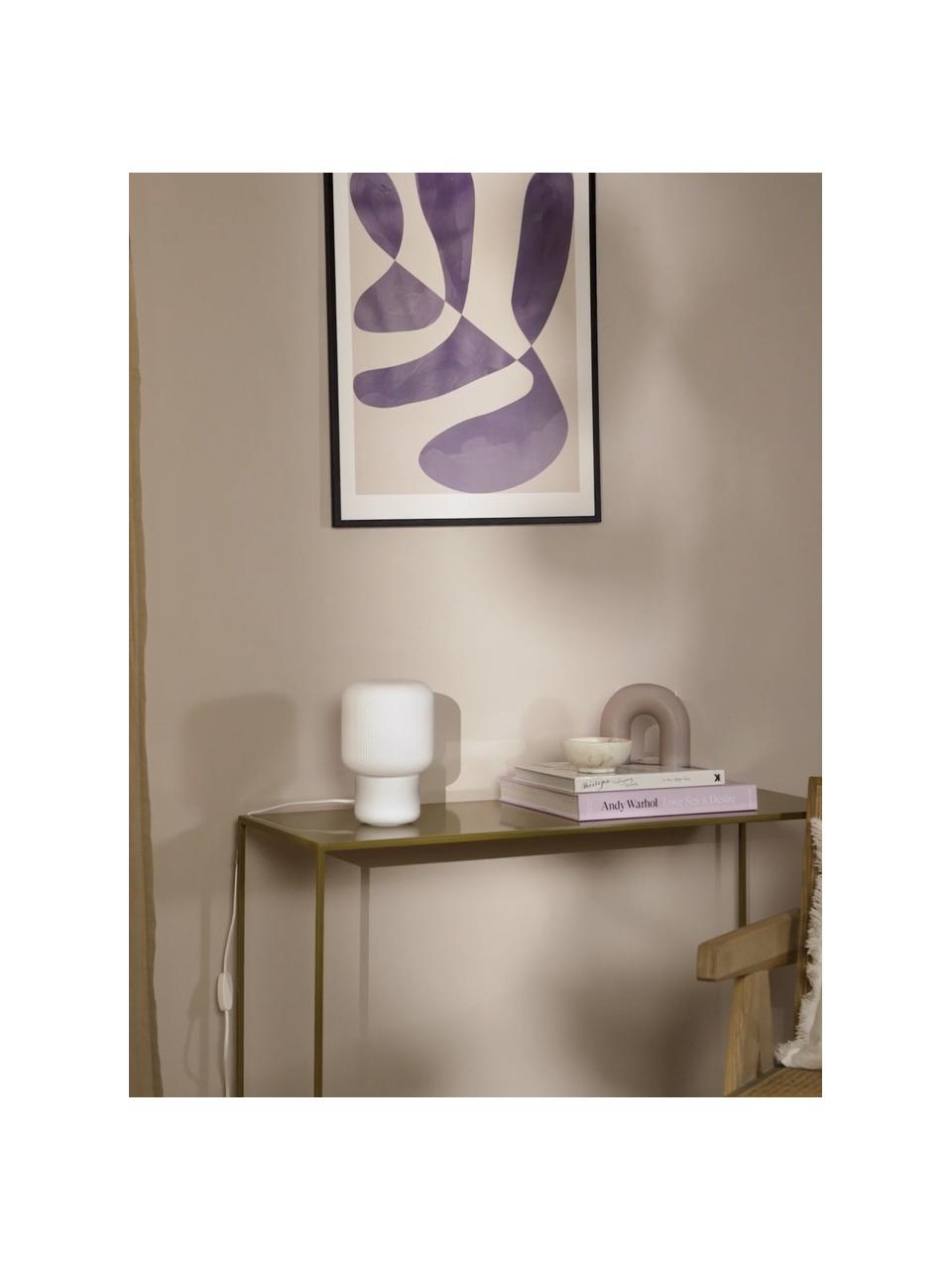 Lámpara de mesa pequeña de vidrio Marlon, Pantalla: vidrio, Cable: cubierto en tela, Blanco, Ø 15 x Al 23 cm