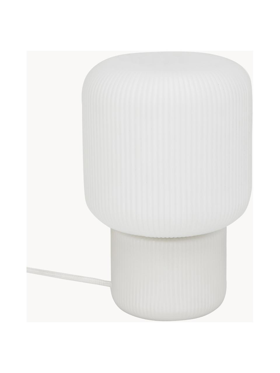 Lámpara de mesa pequeña de vidrio Marlon, Pantalla: vidrio, Cable: cubierto en tela, Blanco, Ø 15 x Al 23 cm