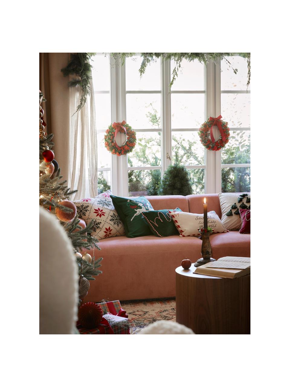 Gestrickte Kissenhülle Starry mit Weihnachtsmotiv, 100 % Baumwolle, Grün, Rot, Weiß, B 50 x L 50 cm