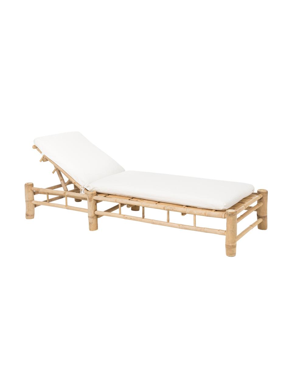 Bain de soleil en bambou avec matelas rembourré Bambed, Blanc, brun, larg. 80 x long. 210 cm