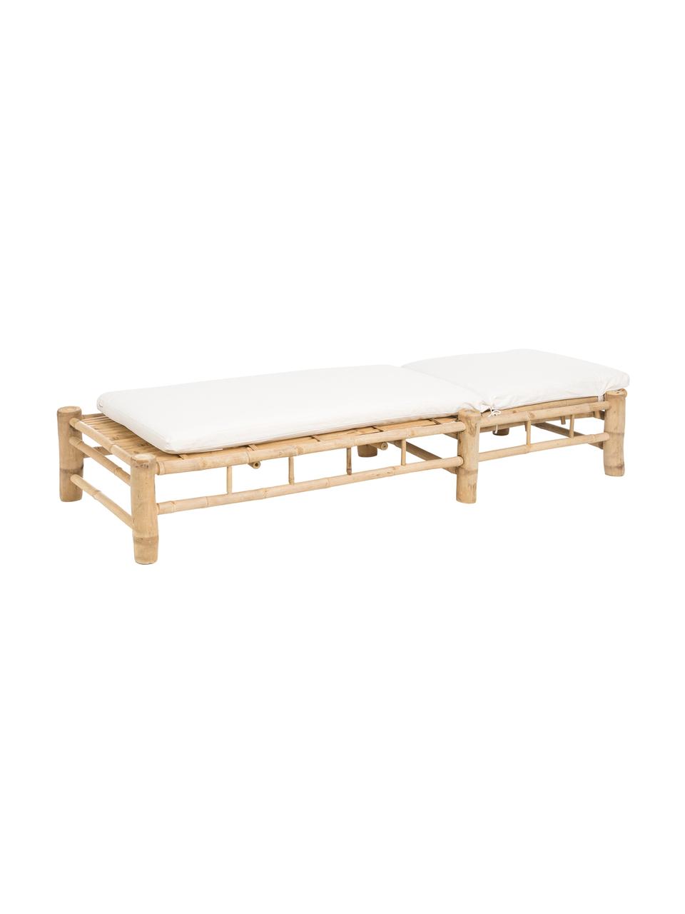 Bain de soleil en bambou avec matelas rembourré Bambed, Blanc, brun, larg. 80 x long. 210 cm