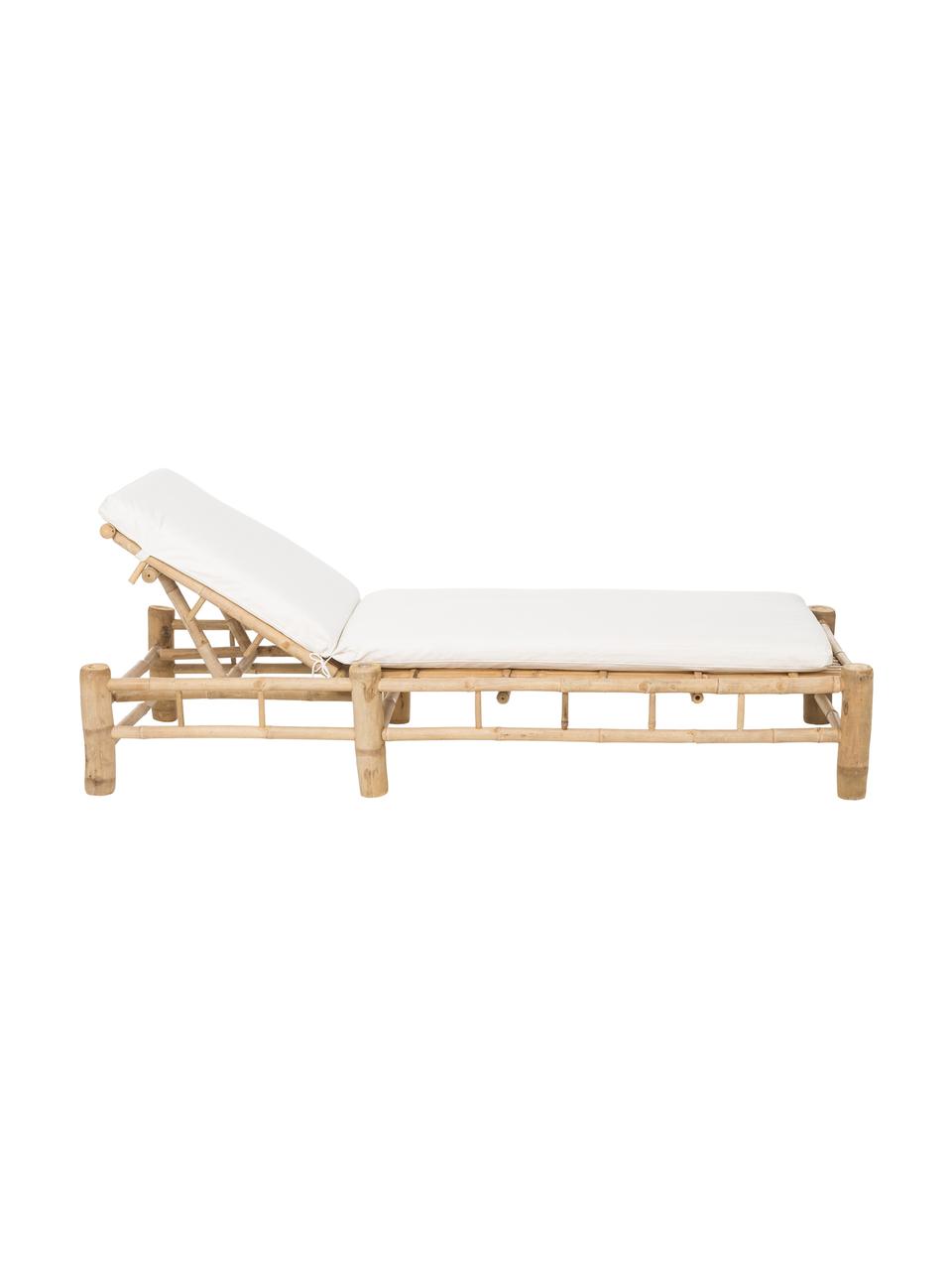 Bain de soleil en bambou avec matelas rembourré Bambed, Blanc, brun, larg. 80 x long. 210 cm