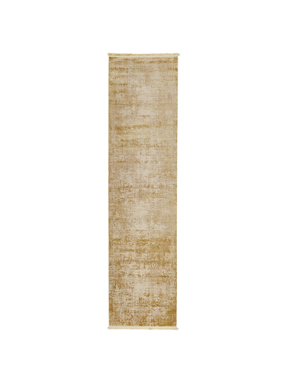Passatoia vintage con frange effetto lucido Cordoba, Retro: cotone, Tonalità beige, Larg. 80 x Lung. 300 cm