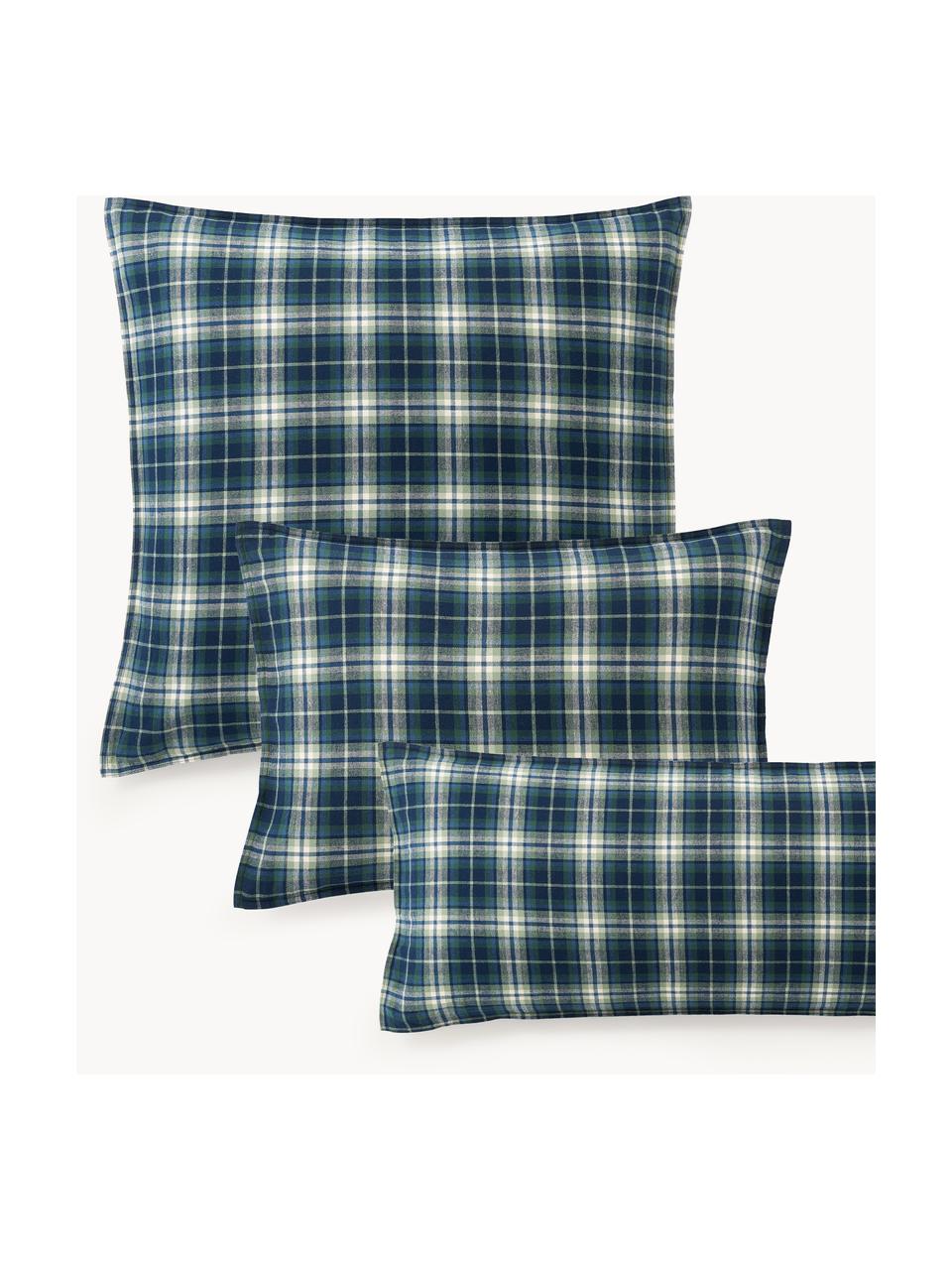 Geruite flanellen kussensloop Macy, Weeftechniek: flanel, Donkerblauw, B 60 x L 70 cm