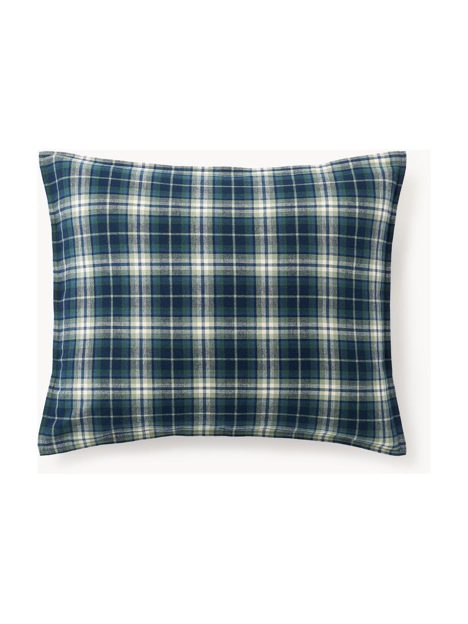 Geruite flanellen kussensloop Macy, Weeftechniek: flanel, Donkerblauw, B 60 x L 70 cm