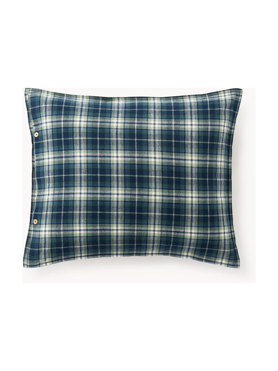 Geruite flanellen kussensloop Macy, Weeftechniek: flanel, Donkerblauw, B 60 x L 70 cm