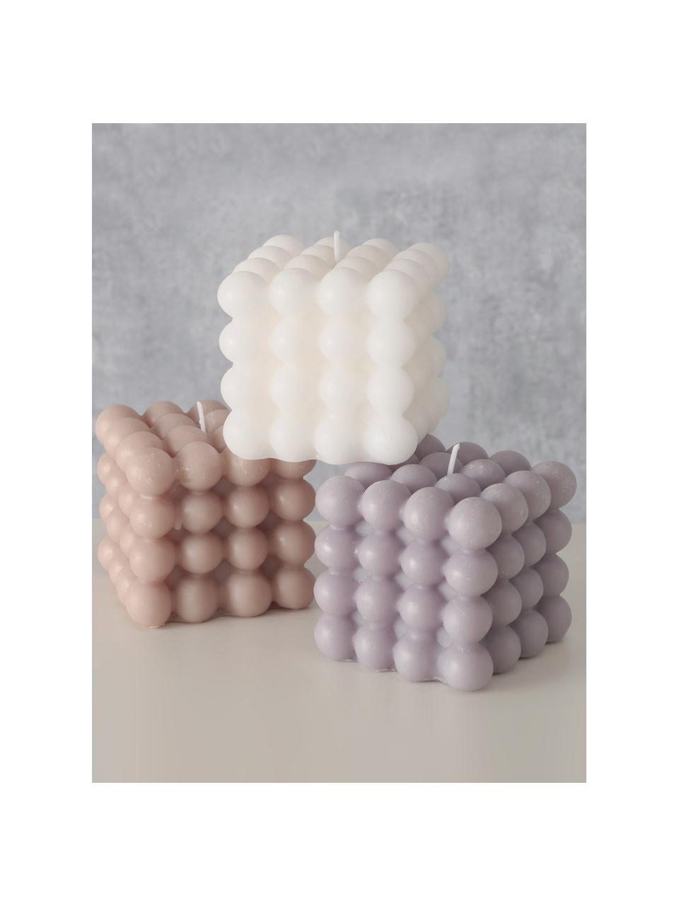 Set de velas Bubble, 3 uds., Cera, Lila, rosa, blanco, Ø 8 x Al 8 cm