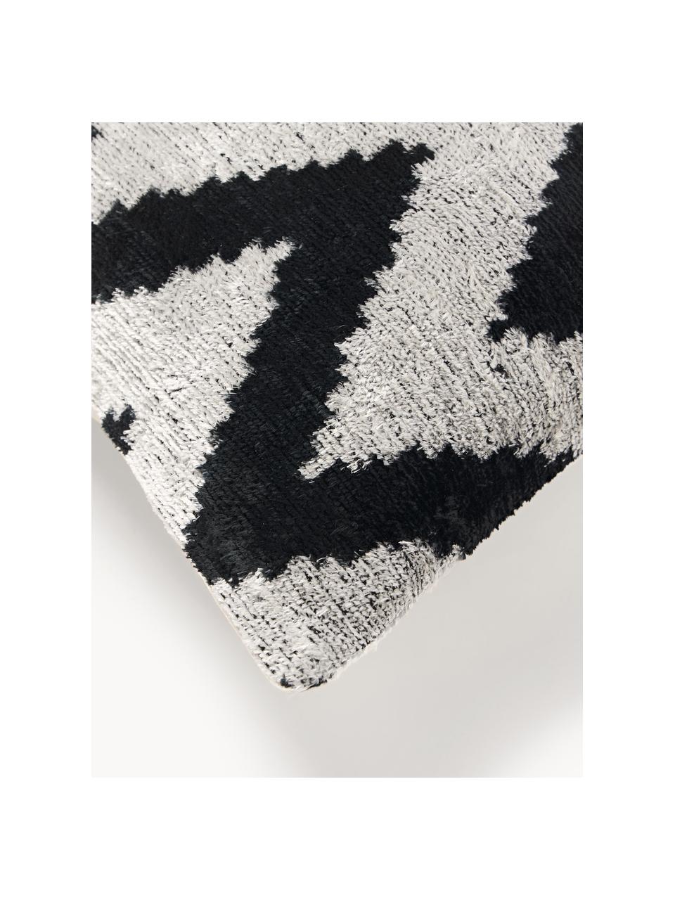 Funda de cojín de terciopelo con estampado zigzag Velvety, Terciopelo de seda (50% seda, 50% algodón), Beige, negro, An 40 x L 60 cm