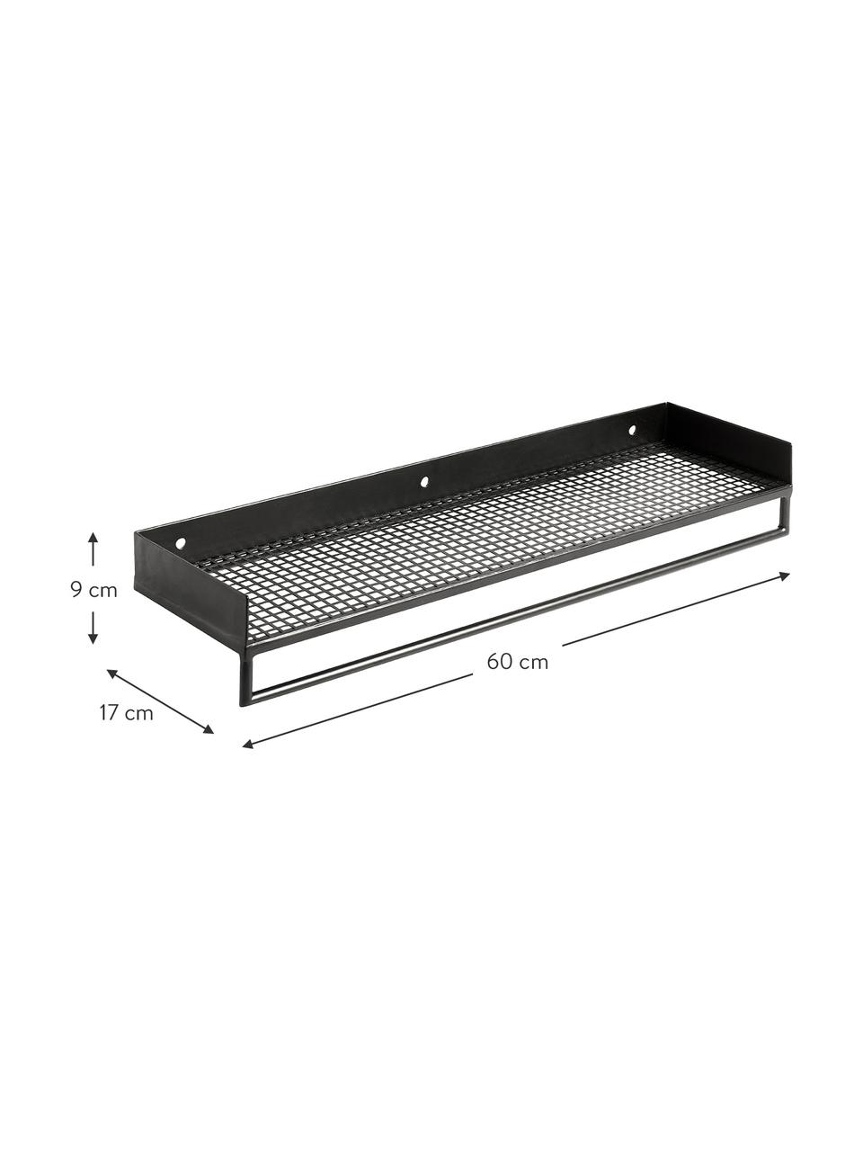 Wandplank Wire, Gecoat metaal, Zwart, 60 x 9 cm