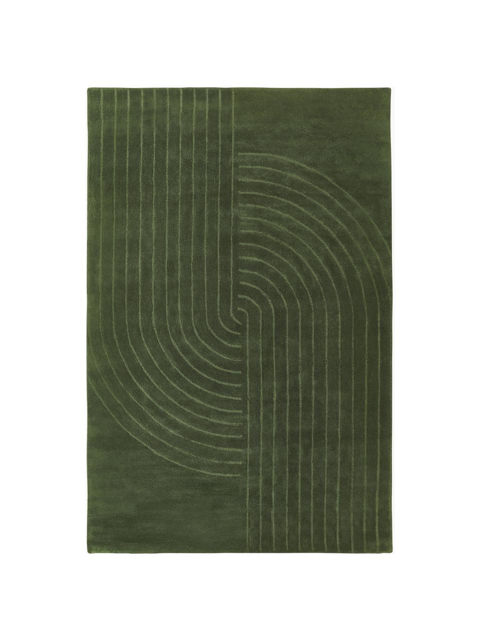 Alfombra artesanal de lana Mason, Parte superior: 100% lana, Reverso: 100% algodón Las alfombra, Verde oscuro, An 80 x L 150 cm(Tamaño XS)