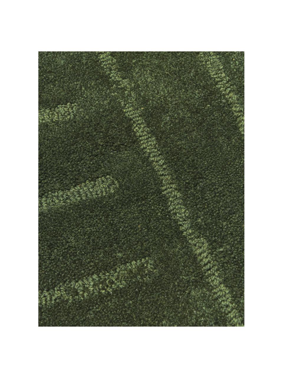 Alfombra artesanal de lana Mason, Parte superior: 100% lana, Reverso: 100% algodón Las alfombra, Verde oscuro, An 80 x L 150 cm(Tamaño XS)