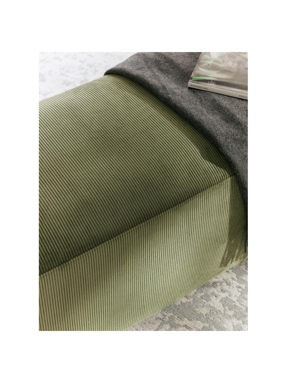 XL manšestrová podnožka Melva, Olivově zelená, Š 116 cm, H 42 cm