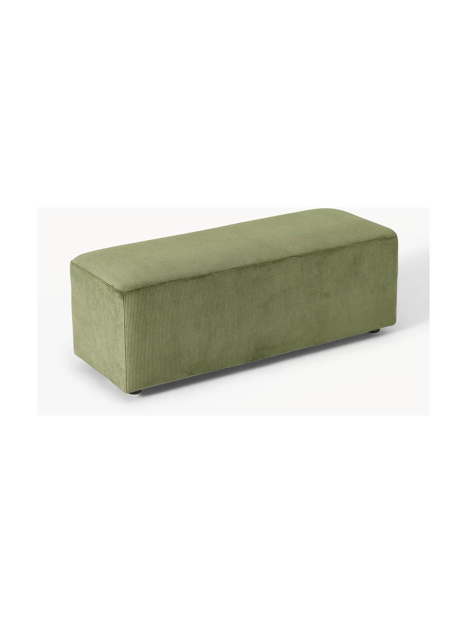 Pouf XL en velours côtelé Melva, Velours côtelé vert olive, larg. 116 x prof. 42 cm