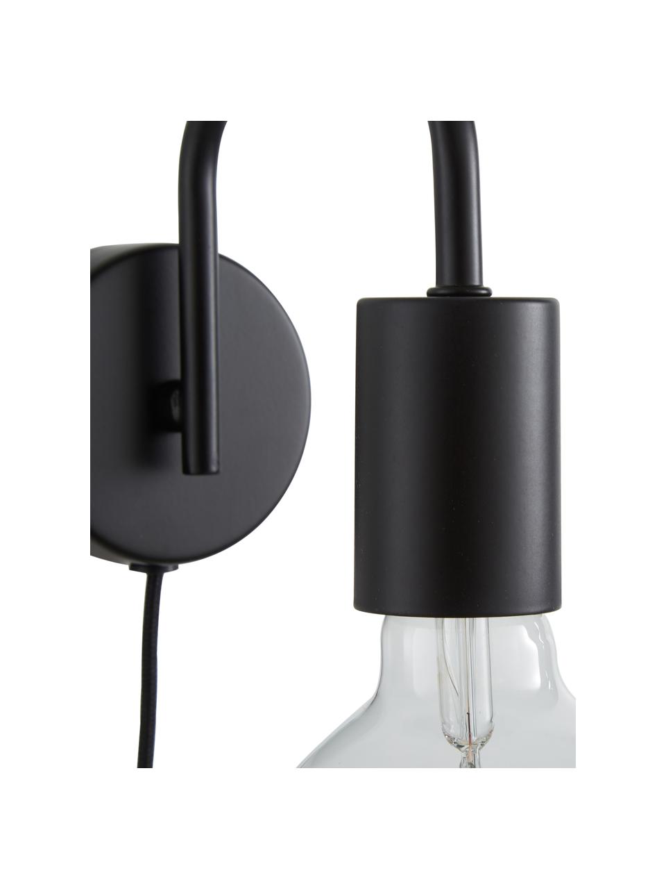 Nástenná lampa so zástrčkou Flow, Stropný kryt: matná čierna Kábel: čierna