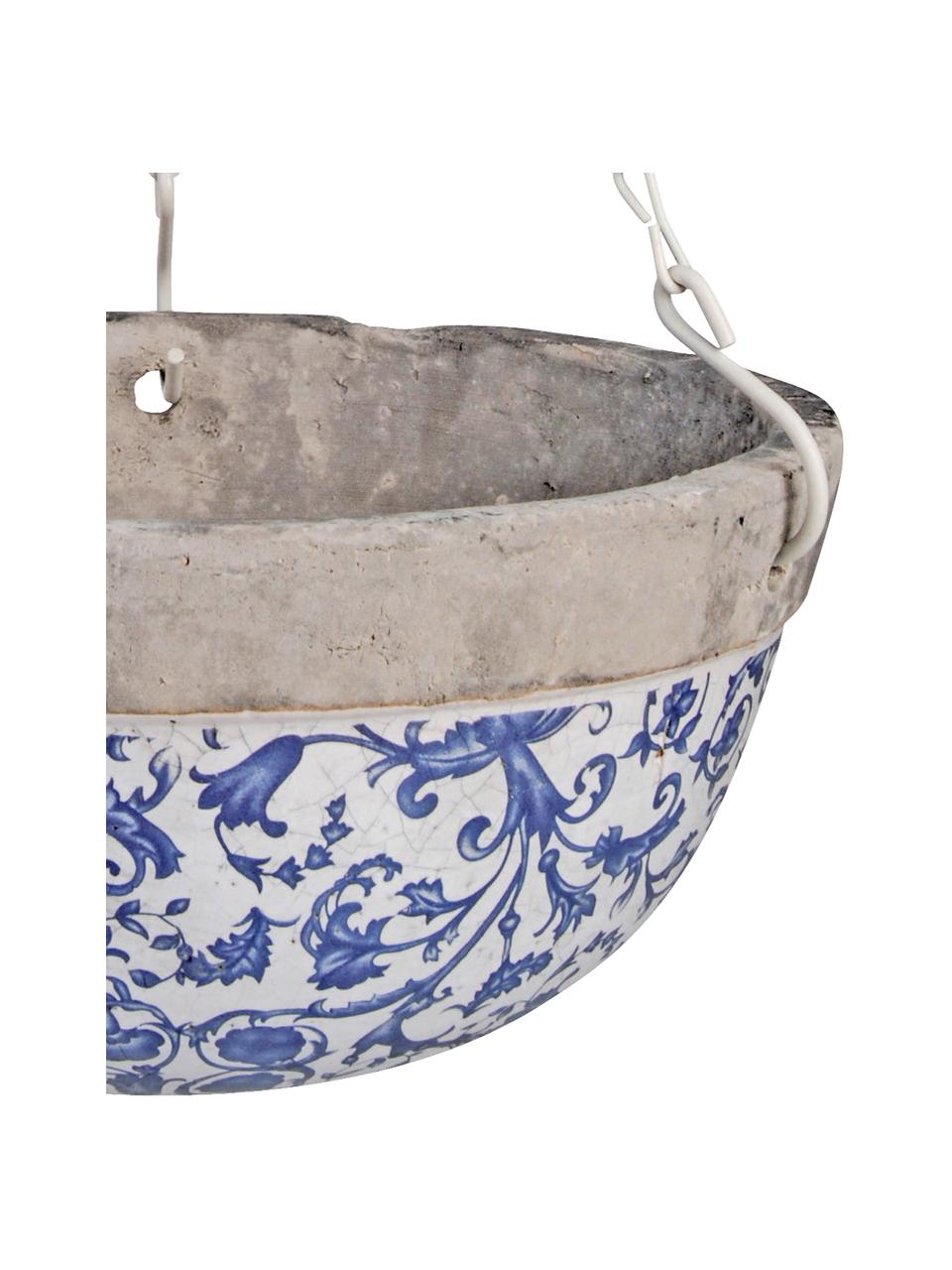 Große hängende Pflanzschale Cerino, Blau, Weiß, Ø 26 x H 12 cm
