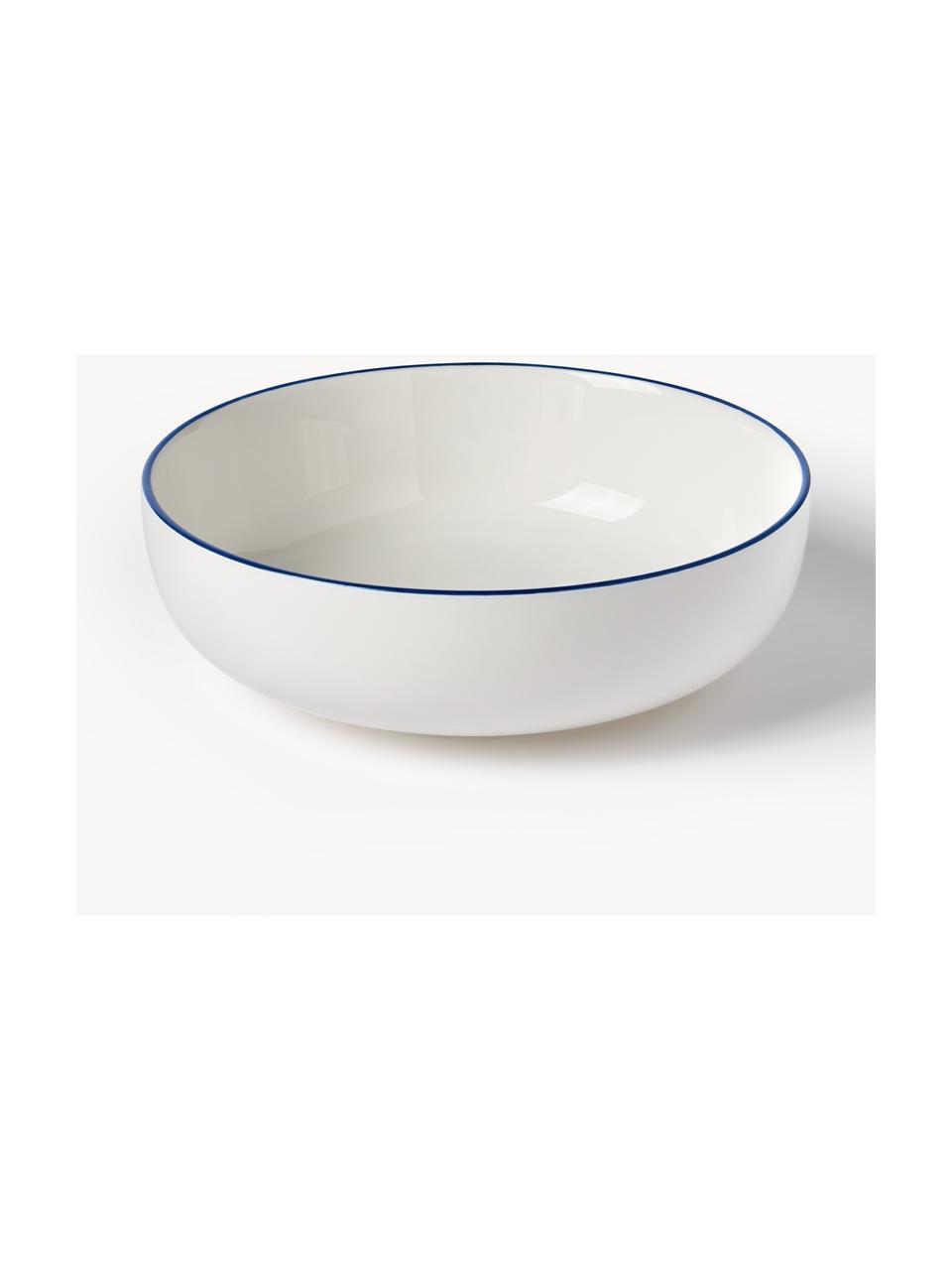 Sada porcelánového nádobí Facile, pro 6 osob (18 dílů), Vysoce kvalitní tvrdý porcelán (cca 50 % kaolinu, 25 % křemene a 25 % živce), Tlumeně bílá s tmavě modrým okrajem, Pro 6 osob (18 dílů)