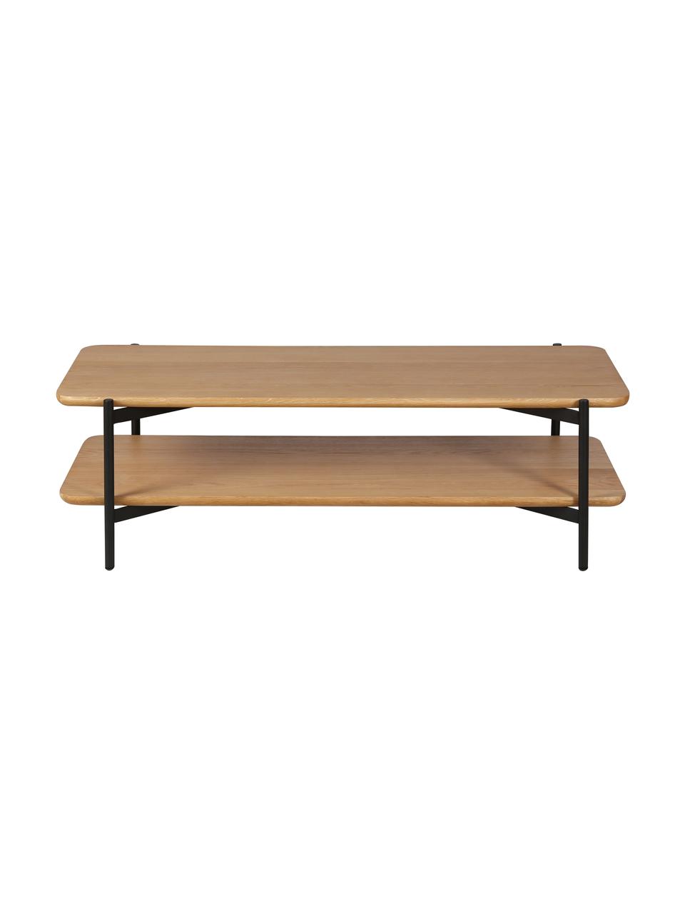 Houten salontafel Easy met eikenhoutfineer, Tafelblad: MDF met eikenhoutfineer, Poten: gecoat metaal, Zwart, bruin, B 120 cm x H 37 cm