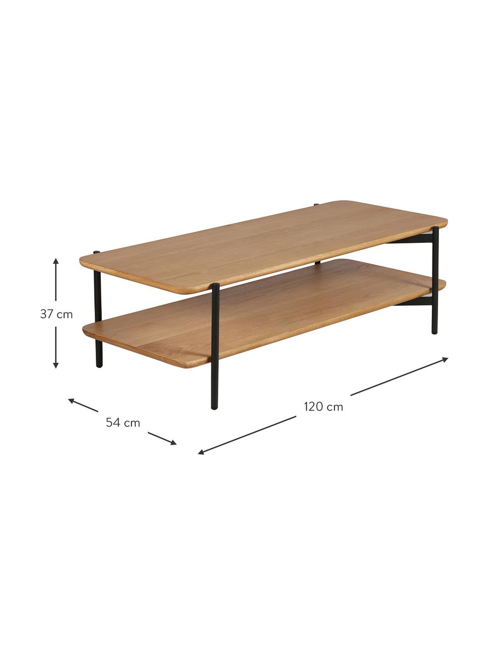 Mesa de centro de madera Easy, Tablero: fibras de densidad media , Patas: metal recubierto, Negro, marrón, An 120 x Al 37 cm