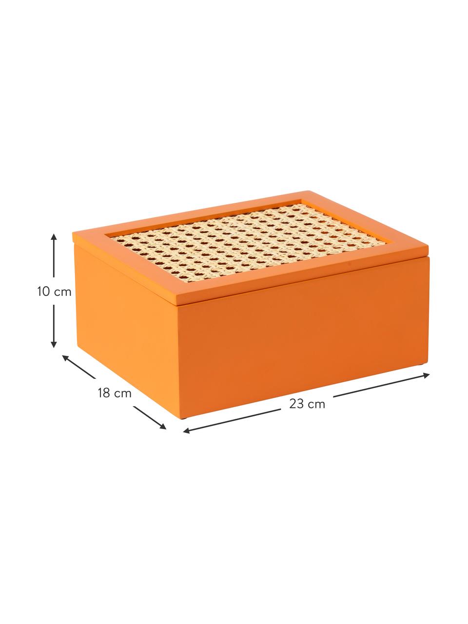 Opbergdoos Carina met Weens vlechtwerk, Doos: MDF, Deksel: MDF, rotan, Oranje, B 23 x H 10 cm