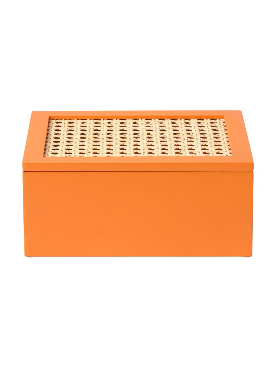 Opbergdoos Carina met Weens vlechtwerk, Doos: MDF, Deksel: MDF, rotan, Oranje, B 23 x H 10 cm