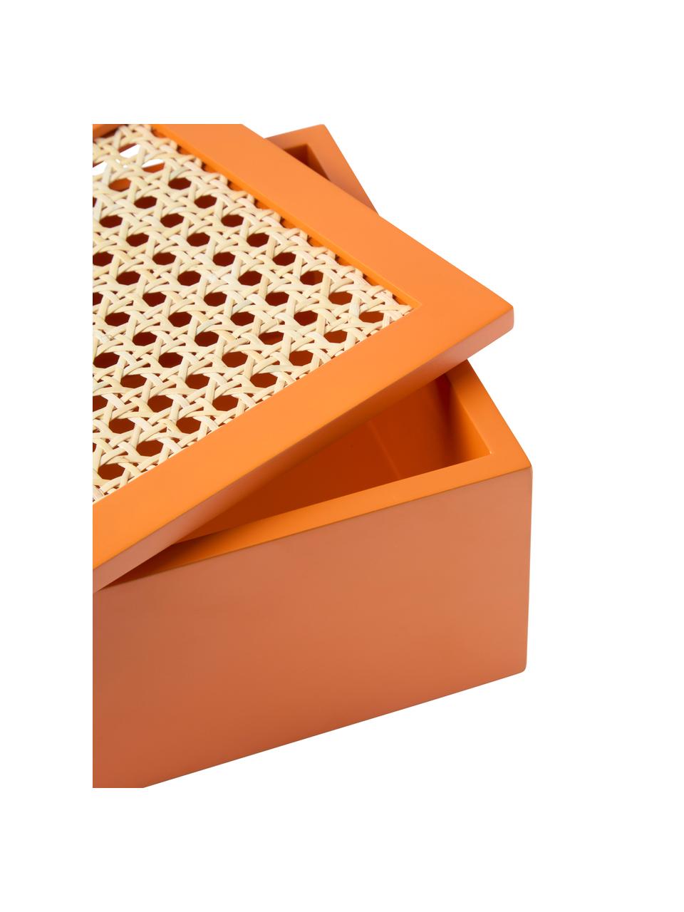 Boîte de rangement en cannage Carina, Orange, larg. 23 x haut. 10 cm